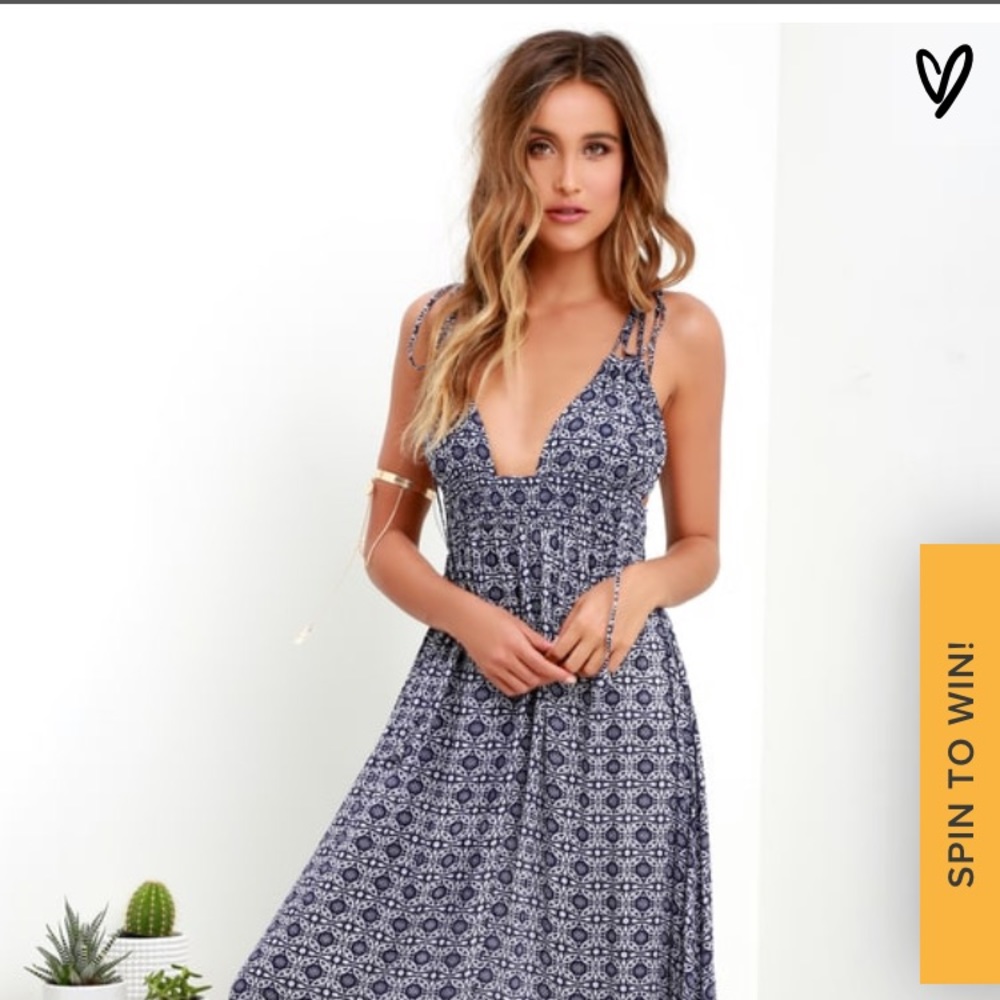 Lulus NAVY BLUE PRINT MAXI DRESS